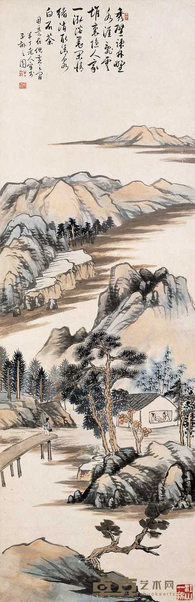 陈半丁 山水 立轴 103.5×33.5cm